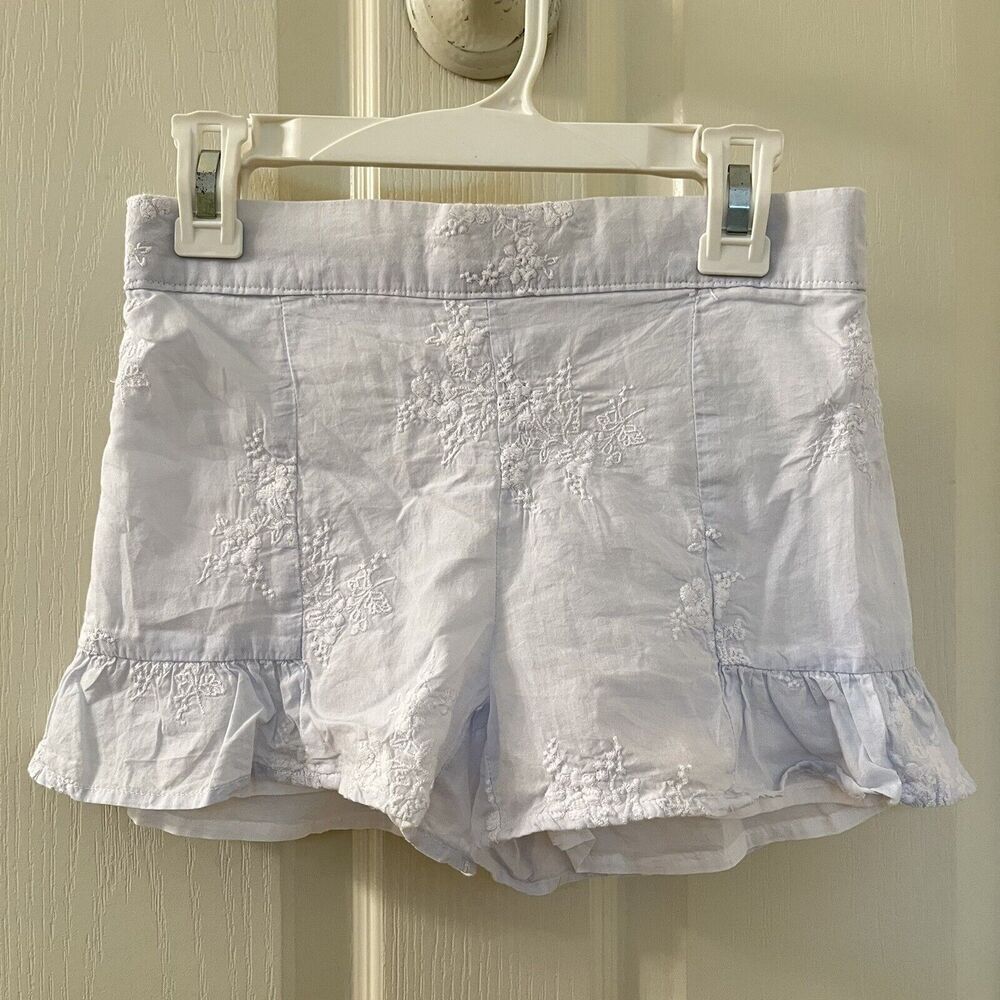 Janie and Jack Blue Skies Light Blue Floral Embroidered Shorts Girls Size 8